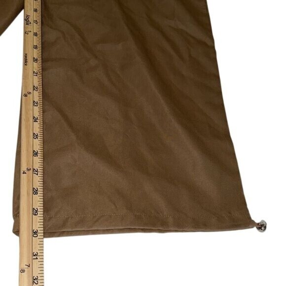 Brown Wide-Leg Drawstring Cotton Pants With Side Pockets & Button Detail  Size M - Picture 8 of 9